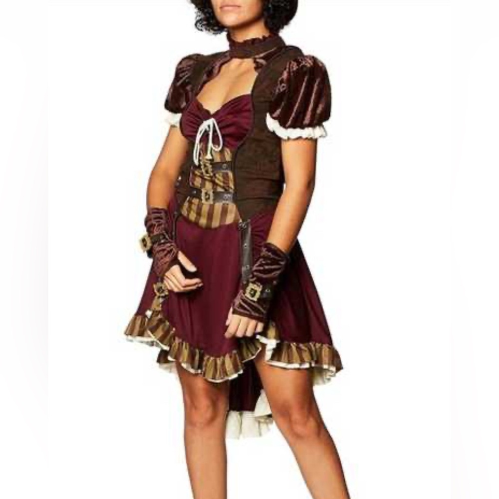 Spirit Halloween Steampunk/Pirate Maiden Burgundy and Brown Dress Size Small